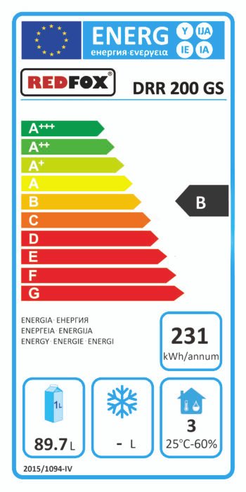 Armário de refrigeração 130 l, porta de vidro, aço inoxidável | REDFOX - DRR 200 GS